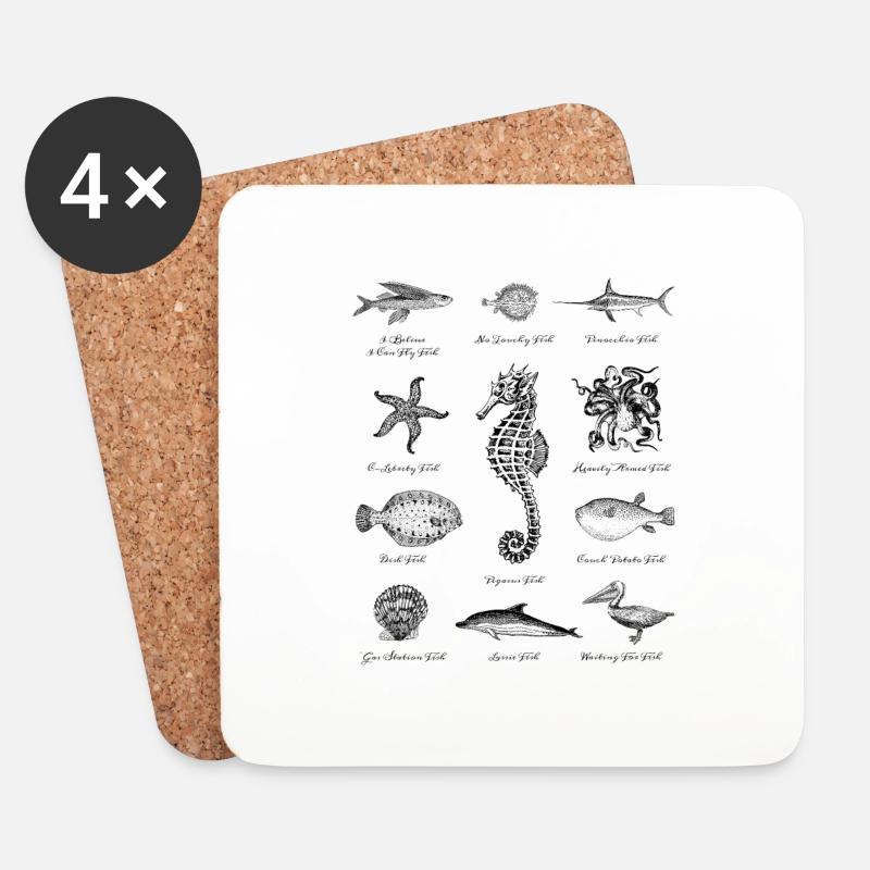 Fische Seestern Delfin Seepferdchen Krake Oktopus - Untersetzer (4er-Set) - Weiß