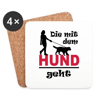Hund Gassi Gehen Frau - Untersetzer (4er-Set) - Weiß - Vorne
