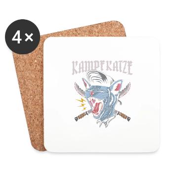 Kampfkatze - Untersetzer (4er-Set) - Weiß - Vorne