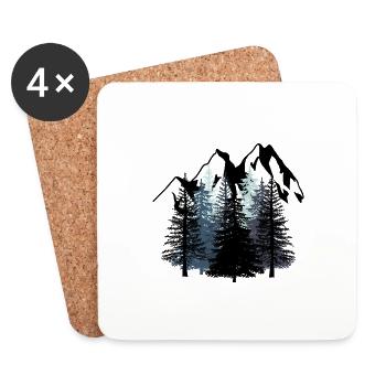 Forest Mountains Nature Wilderness black white Scouts - Coasters (set of 4) - white - Front