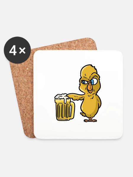 Kücken mit Bier - Untersetzer (4er-Set) - Weiß
