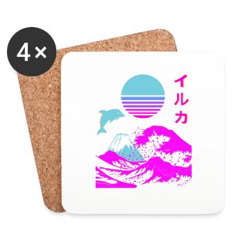 Retro Aesthetic Iruka Japanische Schrift Vaporwave - Untersetzer (4er-Set) - Weiß - Vorne