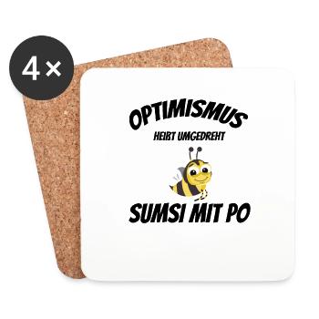 Lustiger Spruch Optimismus Rückwärts Sumsi mit Po - Untersetzer (4er-Set) - Weiß - Vorne