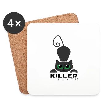 killer cat - Coasters (set of 4) - white - Front