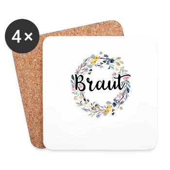 Braut Bride to be Blumenkranz Blumen Verlobung JGA - Untersetzer (4er-Set) - Weiß - Vorne
