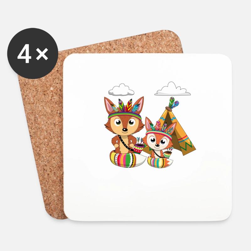 Fuchs Füches Fox Foxes Motiv mit Zelt als Indianer - Untersetzer (4er-Set) - Weiß