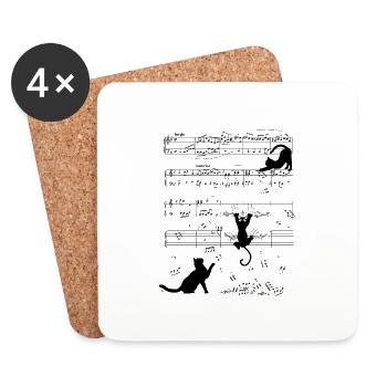 Katze Musikinstrument Cat Kätzchen Notenschlüssel - Untersetzer (4er-Set) - Weiß - Vorne