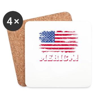 4th of July Independence Memorial Day USA Flag Pat - Coasters (set of 4) - white - Front