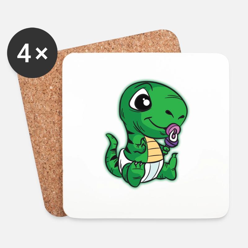 BABY Dinosaurier TREX Schnuller Rassel - Untersetzer (4er-Set) - Weiß