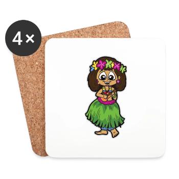 Hula Mädchen mit Bastrock Ukulele Blumenkette - Untersetzer (4er-Set) - Weiß - Vorne