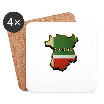 Carte de la Tchétchénie, drapeau tchétchène, Tchétchénie - Dessous de verre (lot de 4) - blanc - Devant