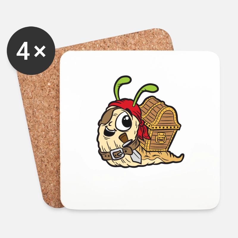 Piraten Schnecke mit Schatzkiste Lustiger Comic - Untersetzer (4er-Set) - Weiß
