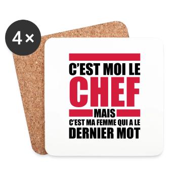 c'est moi le chef ma femme le dernier mot - Dessous de verre (lot de 4) - blanc - Devant