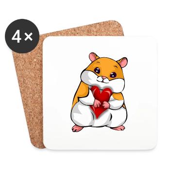 Hamster mit Herz, niedlicher Goldhamster T Shirt - Untersetzer (4er-Set) - Weiß - Vorne