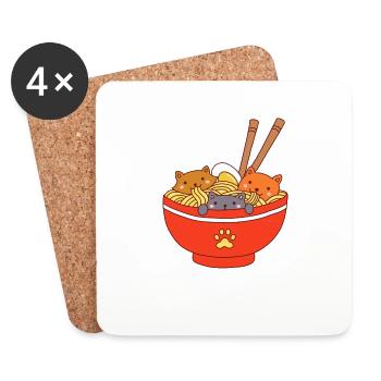 Drei Niedliche Katzen Essen Japanische Ramen Nudel - Untersetzer (4er-Set) - Weiß - Vorne