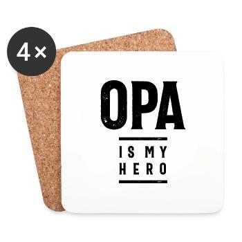 Cadeau pour Opa | Opa est mon héros | Cadeau Opa - Dessous de verre (lot de 4) - blanc - Devant