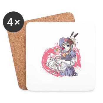 Manga Mädchen mit Hund - Untersetzer (4er-Set) - Weiß - Vorne