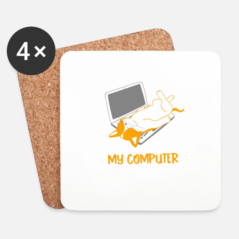 Katze auf Laptop liegen Geschenk - Untersetzer (4er-Set) - Weiß