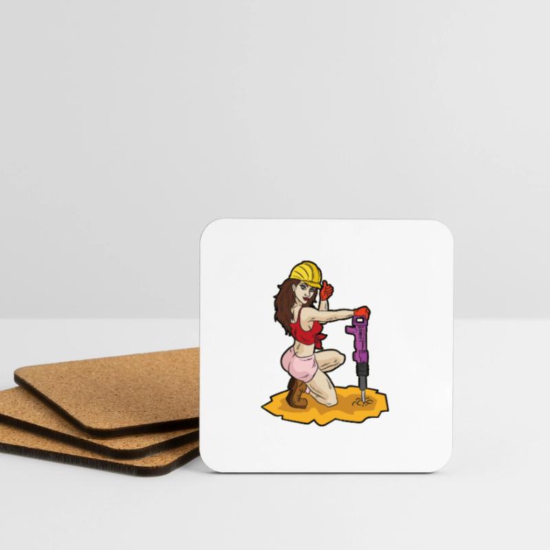 Sexy construction worker with jackhammer erotic construction Coasters (set of 4)