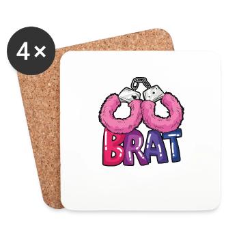 BRAT menottes en peluche DDLG bad girl humour - Dessous de verre (lot de 4) - blanc - Devant