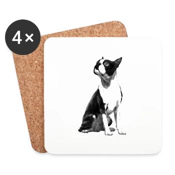 Sitzender Boston Terrier Hund - Untersetzer (4er-Set) - Weiß - Vorne