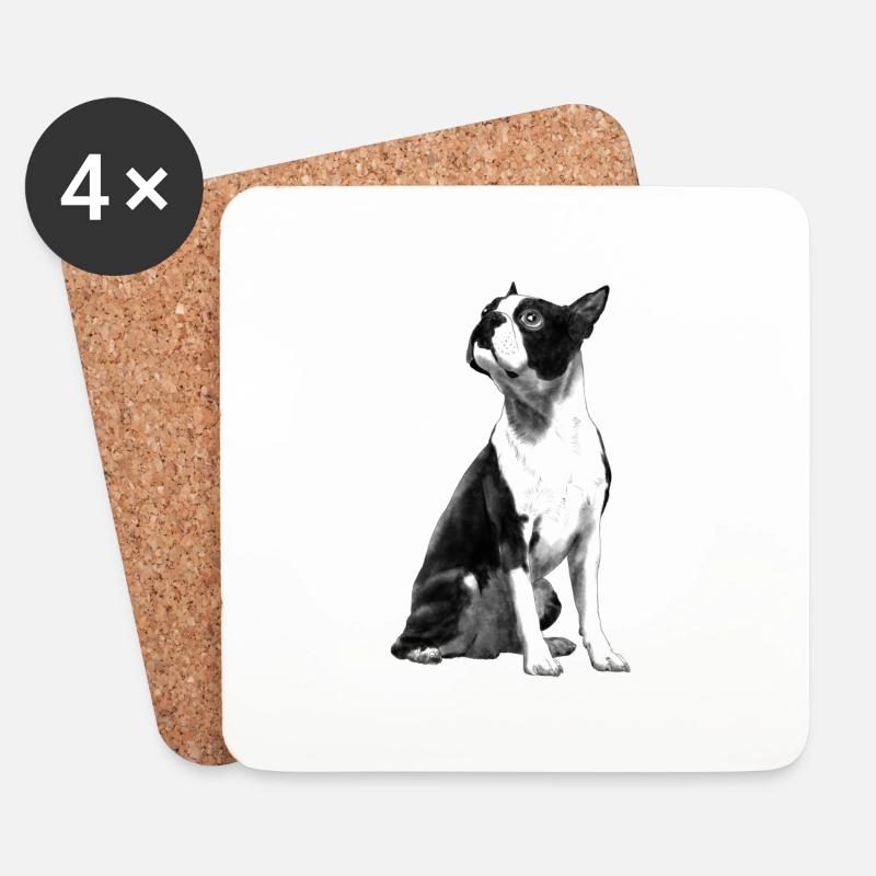 Sitzender Boston Terrier Hund - Untersetzer (4er-Set) - Weiß