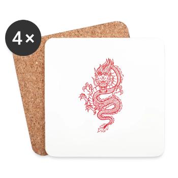 Japanese dragon hand drawn red - Coasters (set of 4) - white - Front