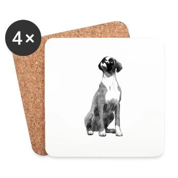Sitzender Boxer Hund - Untersetzer (4er-Set) - Weiß - Vorne