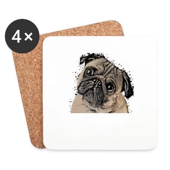 süßer Mops Pug Welpe Geschenkidee Tshirt - Untersetzer (4er-Set) - Weiß - Vorne