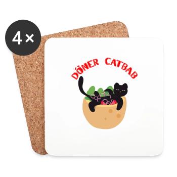 Faule Katze Liegt auf den Döner Kebab ( Catbab ) - Untersetzer (4er-Set) - Weiß - Vorne