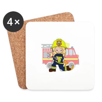 mutige Feuerwehrfrau, Feuerwehrmädchen Geschenk - Untersetzer (4er-Set) - Weiß - Vorne