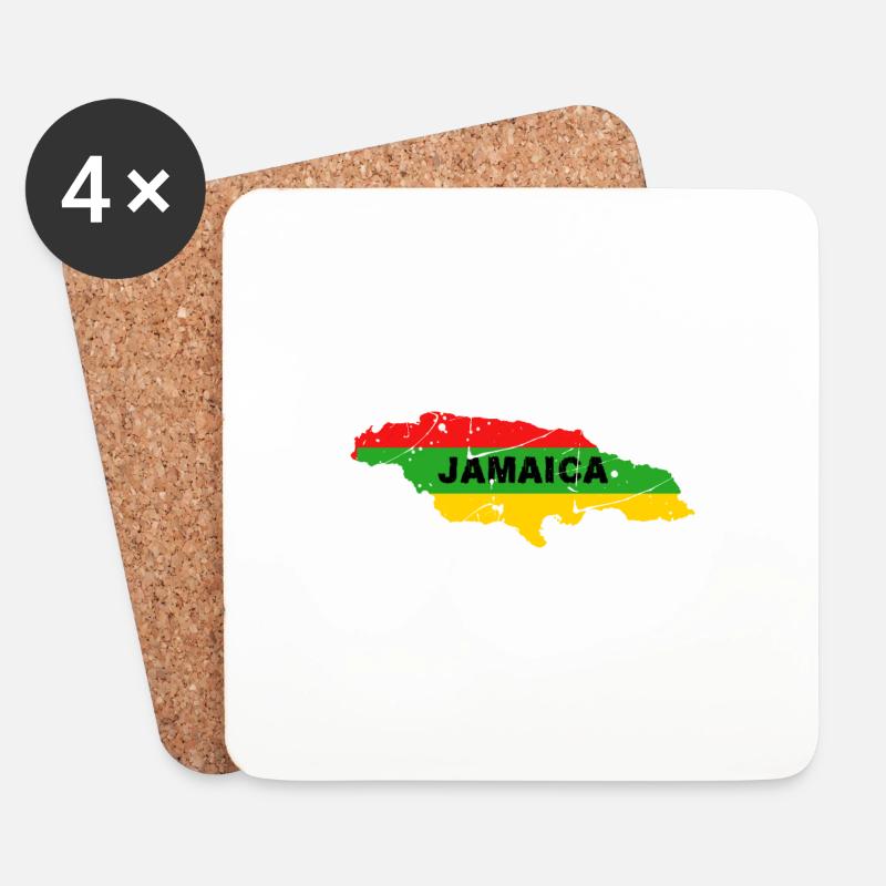 Jamaica Schrift mit Flagge - Untersetzer (4er-Set) - Weiß