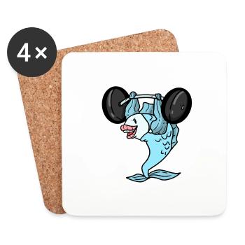 Musculation poisson fitness haltère drôle - Dessous de verre (lot de 4) - blanc - Devant