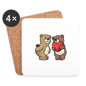 Cute bears love heart rose valentines day - Coasters (set of 4) - white - Front