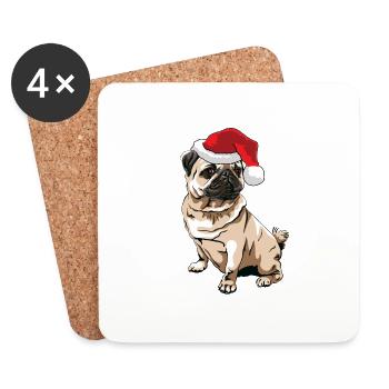 Weihnachts Mops für festliche Hundebesitzer - Untersetzer (4er-Set) - Weiß - Vorne