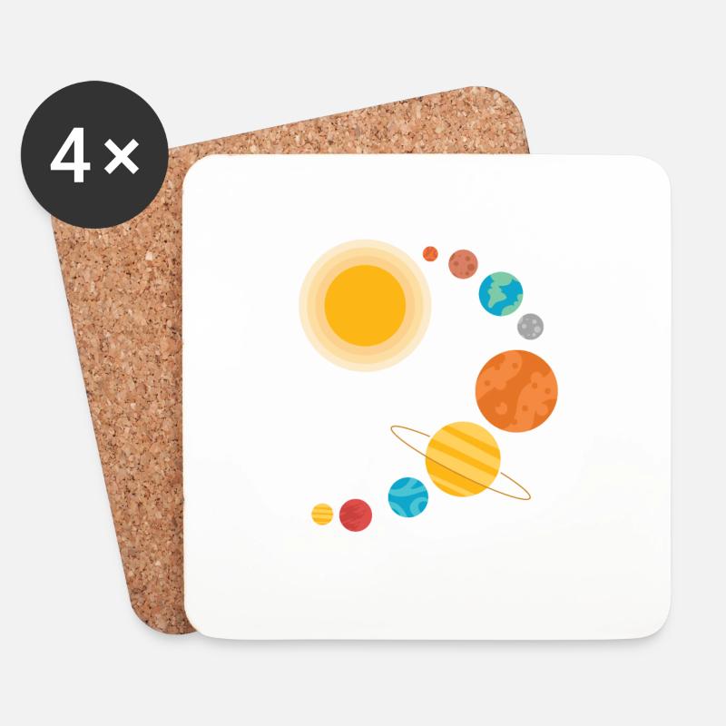 Système solaire de la Idées cadeaux spatiale classique - Dessous de verre (lot de 4) - blanc