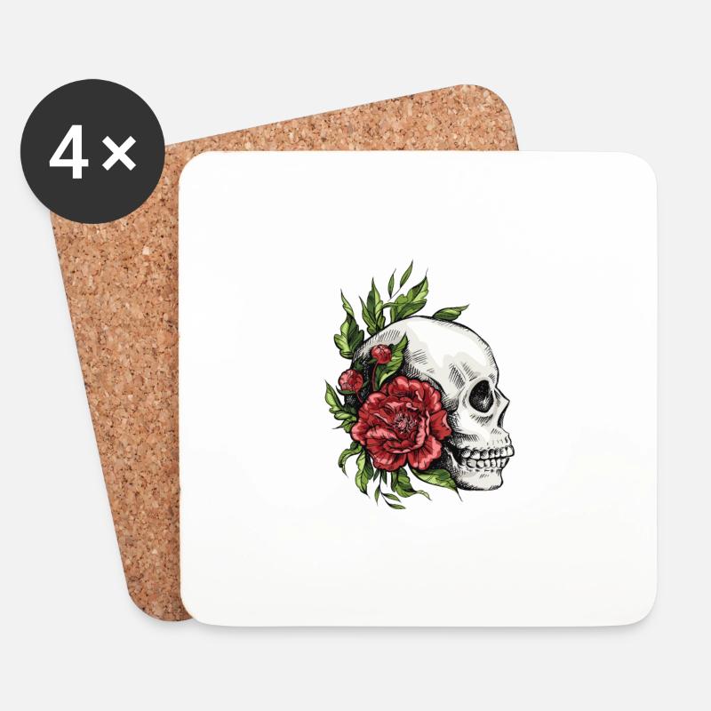 Schädel mit Blumen Bestes Geschenk - Untersetzer (4er-Set) - Weiß
