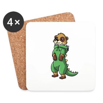 Kawaii meerkat in dino costume kawaii ladies - Coasters (set of 4) - white - Front