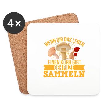 Wenn Dir Das Leben Einen Korb Gibt Pilze Sammeln - Untersetzer (4er-Set) - Weiß - Vorne