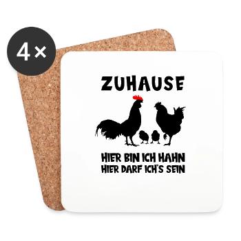 Zuhause Hahn Huhn Hühner Familie Lustig Spruch - Untersetzer (4er-Set) - Weiß - Vorne