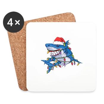 Santa Shark Weihnachtsbeleuchtung - Untersetzer (4er-Set) - Weiß - Vorne
