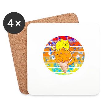 Chat coucher de soleil mangeant de la glace - Dessous de verre (lot de 4) - blanc - Devant