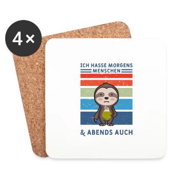 Ich hasse morgens Menschen und Abends auch Design - Untersetzer (4er-Set) - Weiß - Vorne