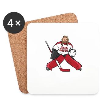 Funny Hockey Jesus Saves Hockey Goalie - Coasters (set of 4) - white - Front