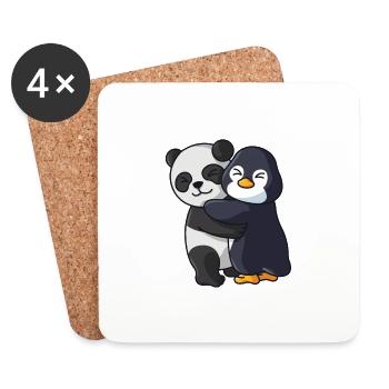 Panda avec pingouin aime les animaux mignons doux - Dessous de verre (lot de 4) - blanc - Devant