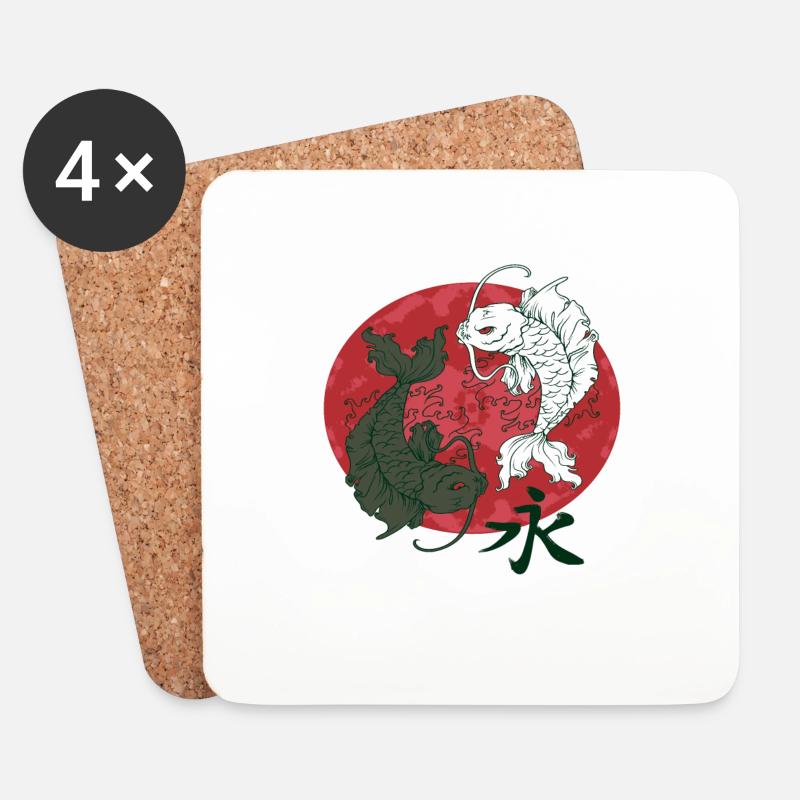 Koi Fische Yin&Yang Sternzeichen - Untersetzer (4er-Set) - Weiß