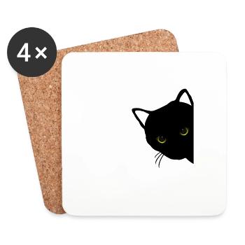 yeux de chat noir droit - Dessous de verre (lot de 4) - blanc - Devant