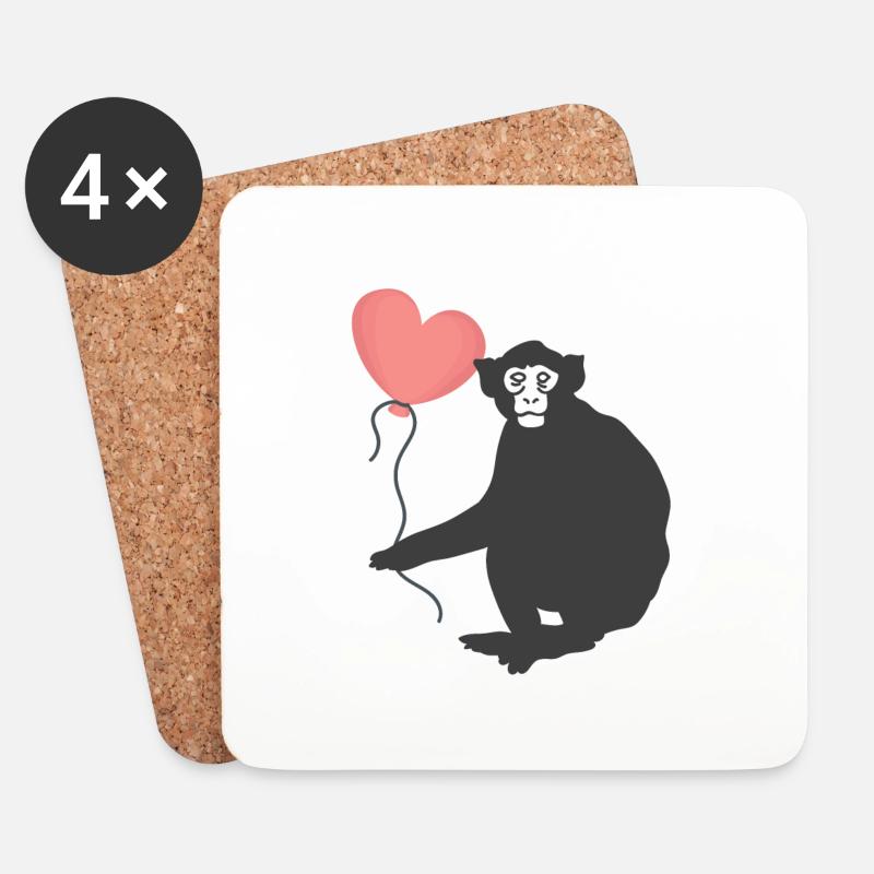 Affe mit Herz Luftballon - Untersetzer (4er-Set) - Weiß