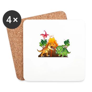 Dinosaur 4th Birthday Boys 4 Years Dino - Coasters (set of 4) - white - Front