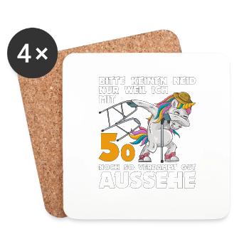 50. Geburtstag 50 Jahre Einhorn mit Rollator Stock - Untersetzer (4er-Set) - Weiß - Vorne